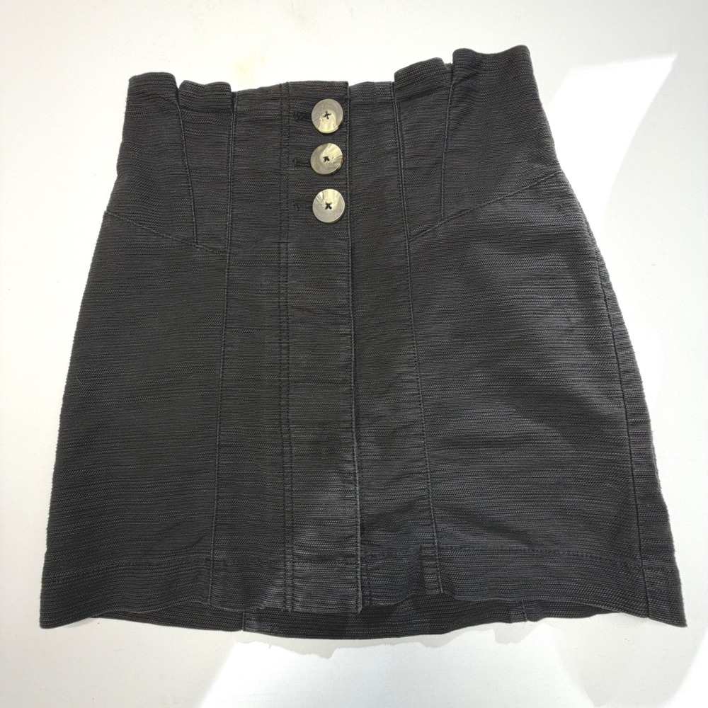 Free People High Rise Button-Front Mini Skirt – Black – Size 0